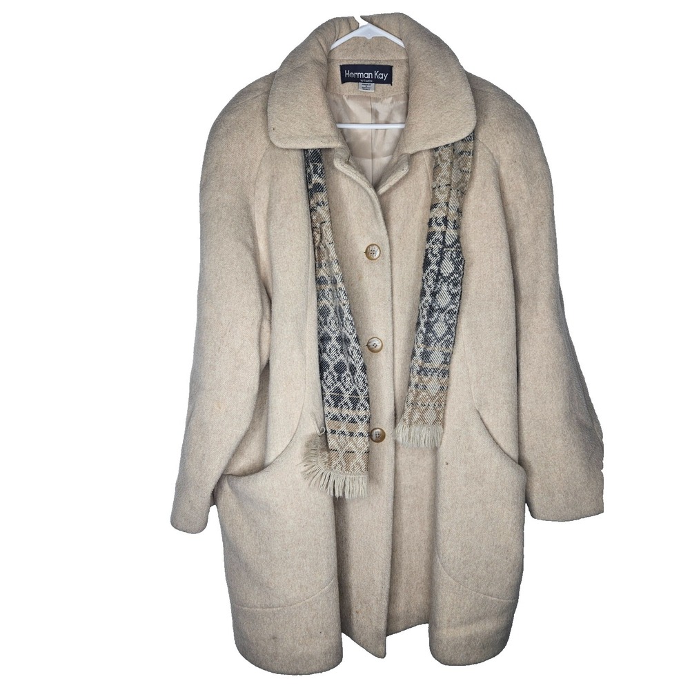 Herman Kay Wool‎ Coat Womens 22W Beige Long Oversized Classic Minimalist